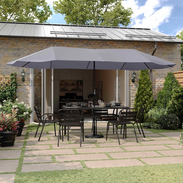 Flash Furniture Elizabeth Commercial Grade 15 FT Triple Head Patio Umbrella with Crank and Easy Lift Functionality in Gray GM-WL-UU021-GRY-GG - main